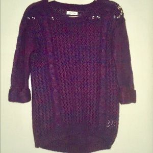 JJ Basics Cable-Knit Open Weave 3/4 Sleeve Sweater in Purple-Size Small